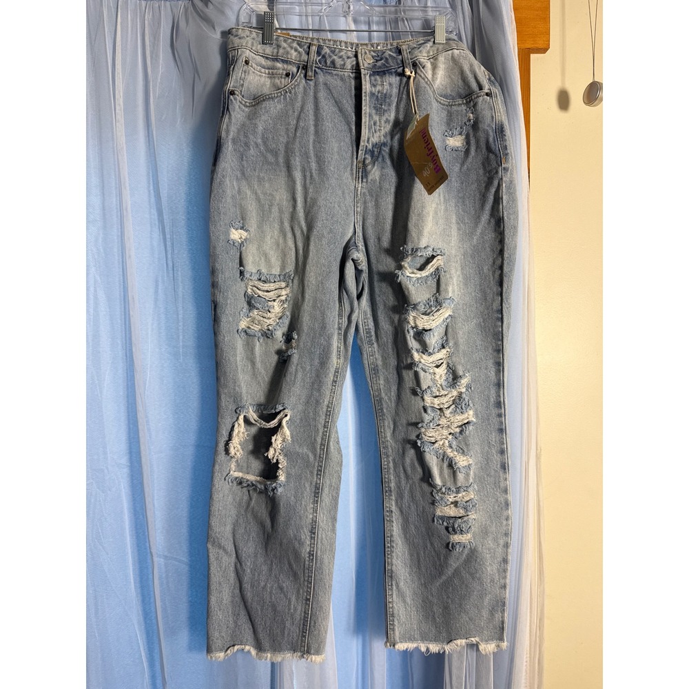 Vanilla Star Jeans Womens 15 90s Boyfriend Light Blue High Distressed NWT‎